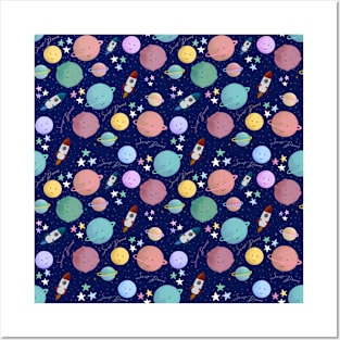 Sweet dreams planet night sky pattern Posters and Art